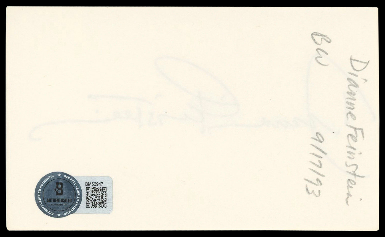 Dianne Feinstein Authentic Signed 3x5 Index Card Autographed BAS #BM56947