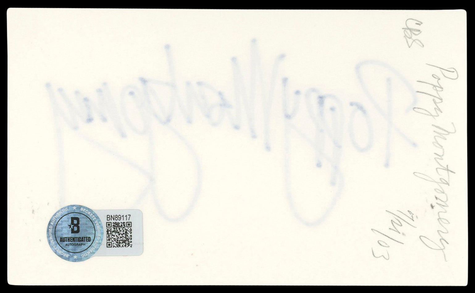 Poppy Montgomery Without a Trace Authentic Signed 3x5 Index Card BAS #BN89117