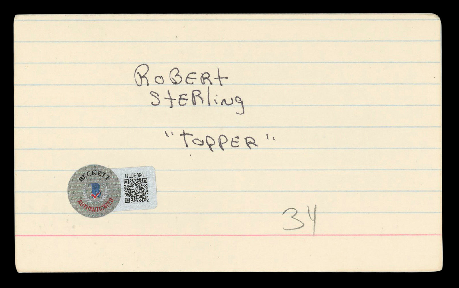 Robert Sterling Roughshod Authentic Signed 3x5 Index Card BAS #BL96891