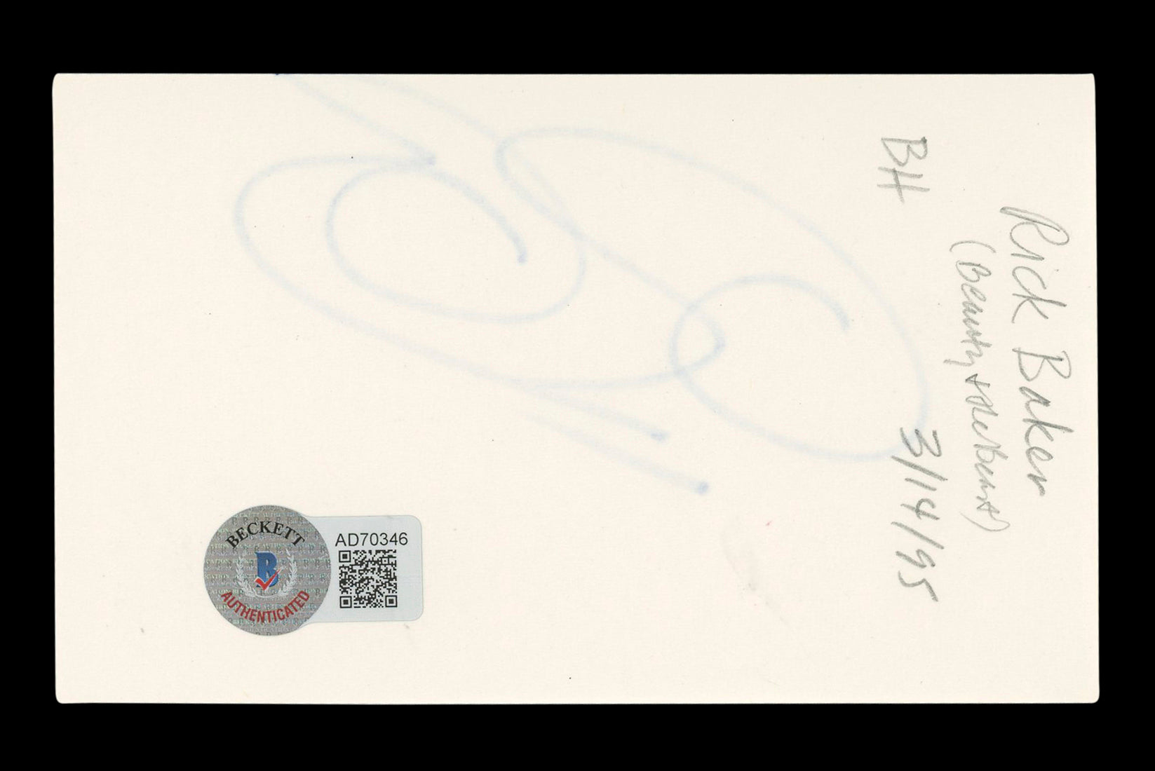 Rick Baker Planet of the Apes Signed 3x5 Index Card Autographed BAS #AD70346