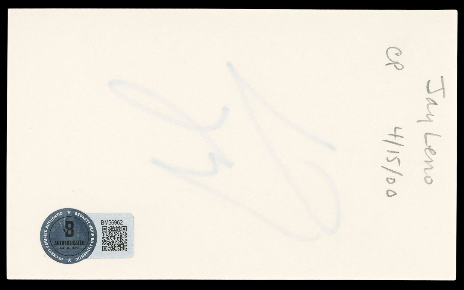Jay Leno The Tonight Show Authentic Signed 3x5 Index Card BAS #BM56962
