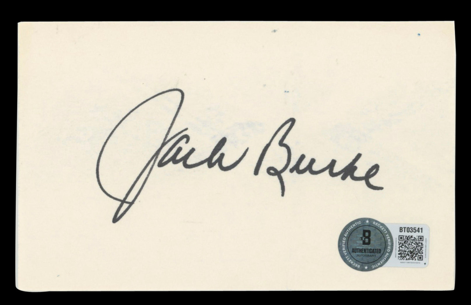 Jack Burke Jr. Authentic Signed 3x5 Index Card Autographed BAS #BT03541