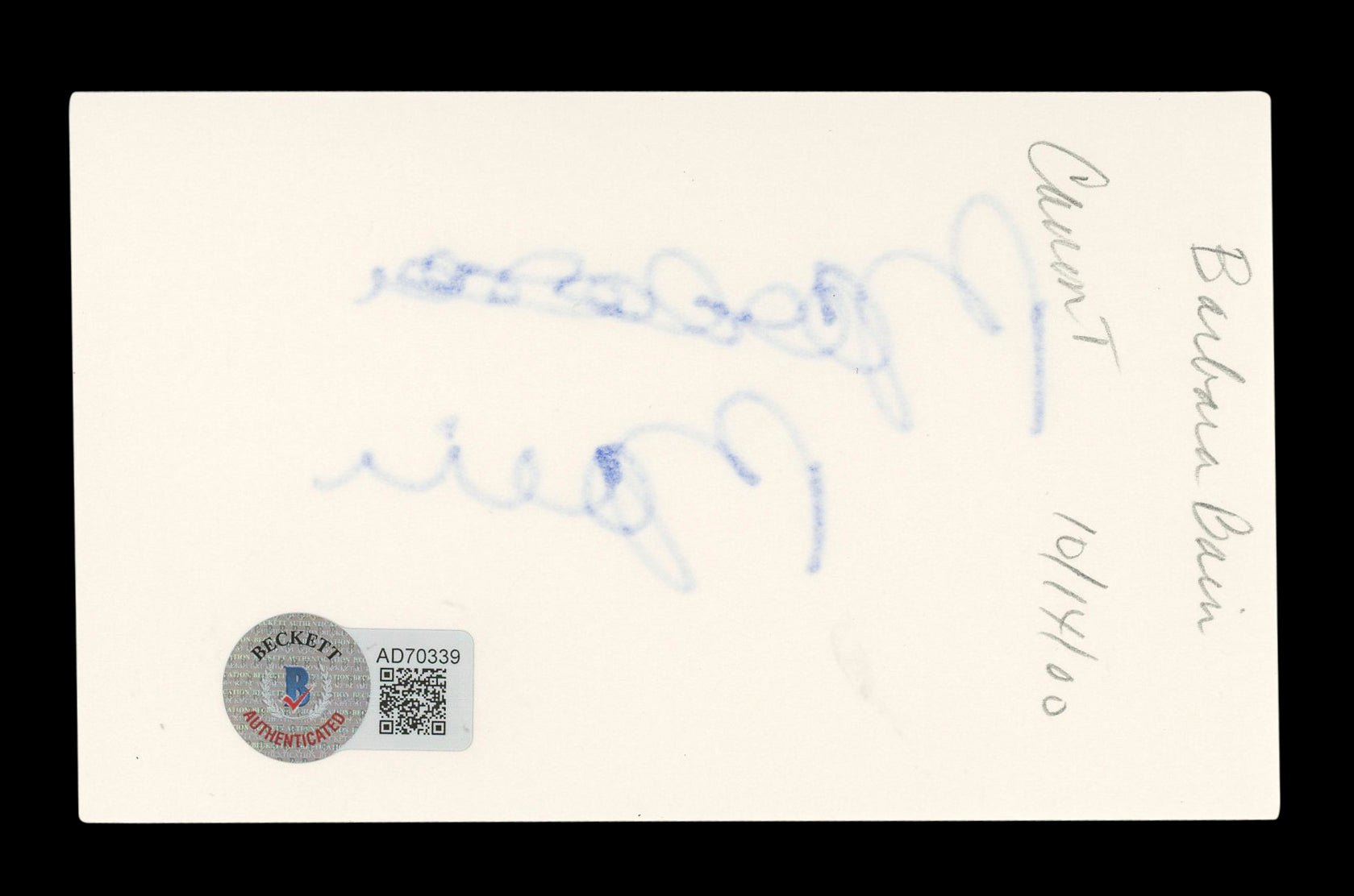 Barbara Bain Mission: Impossible Signed 3x5 Index Card Autographed BAS #AD70339