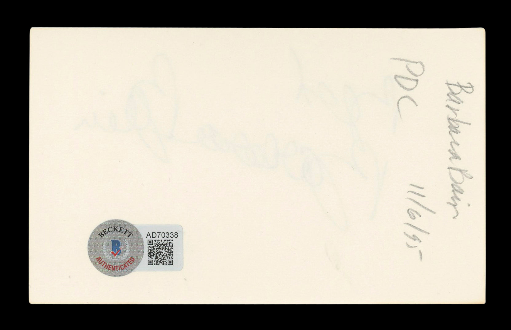 Barbara Bain Mission: Impossible "Best" Signed 3x5 Index Card BAS #AD70338