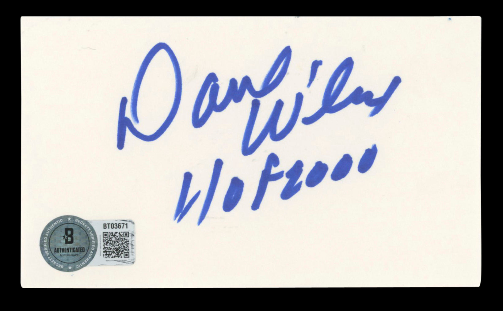 49ers Dave Wilcox "HOF 2000" Authentic Signed 3x5 Index Card BAS #BT03671