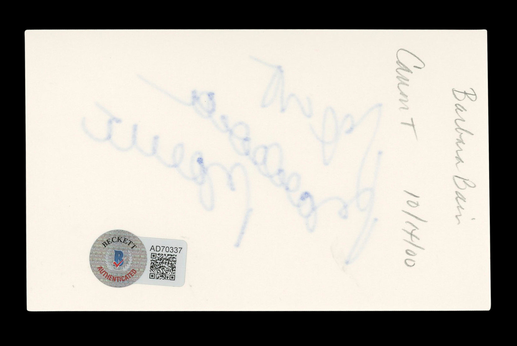 Barbara Bain Mission: Impossible "Best" Signed 3x5 Index Card BAS #AD70337