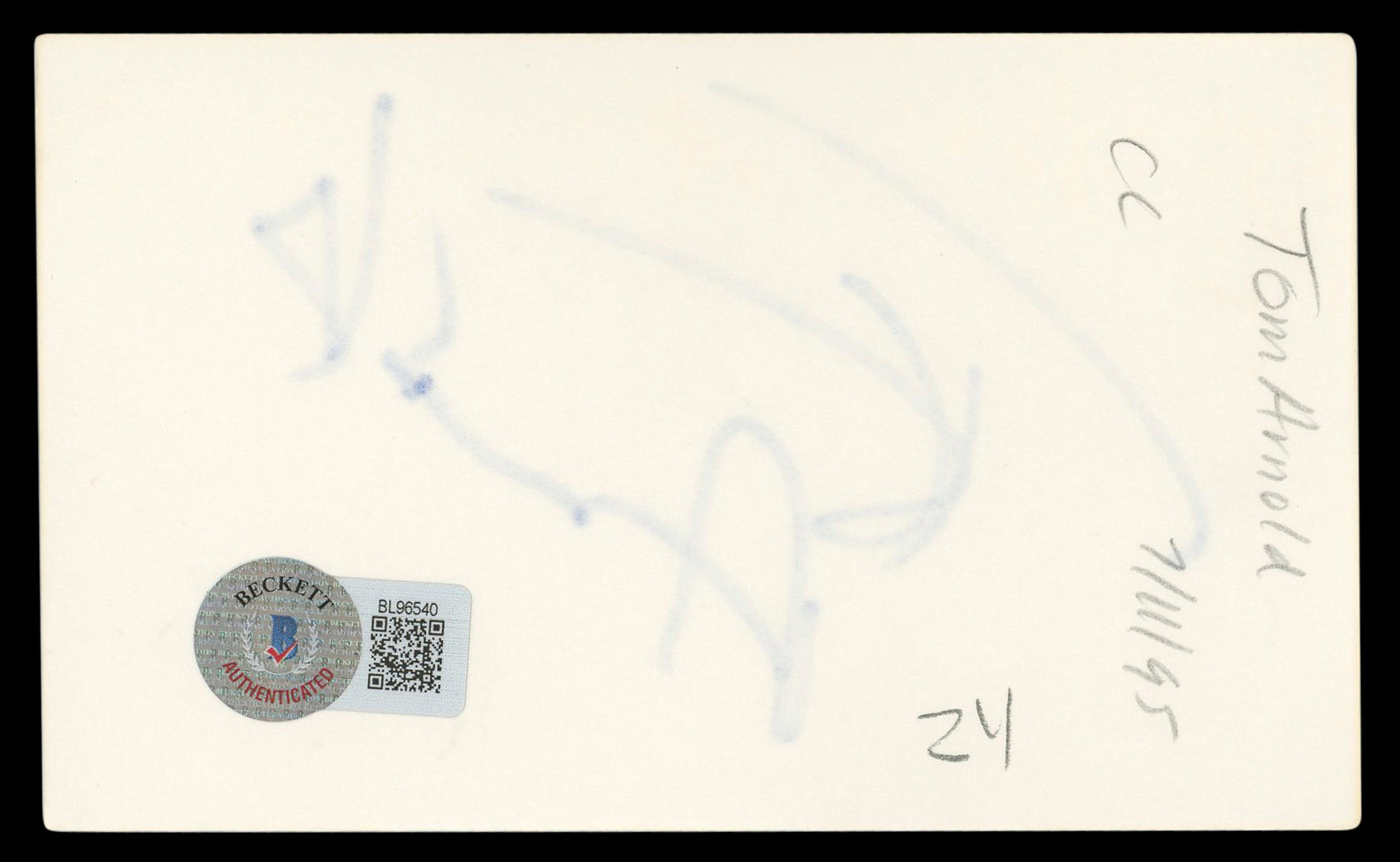 Tom Arnold Roseanne Authentic Signed 3x5 Index Card Autographed BAS #BL96540