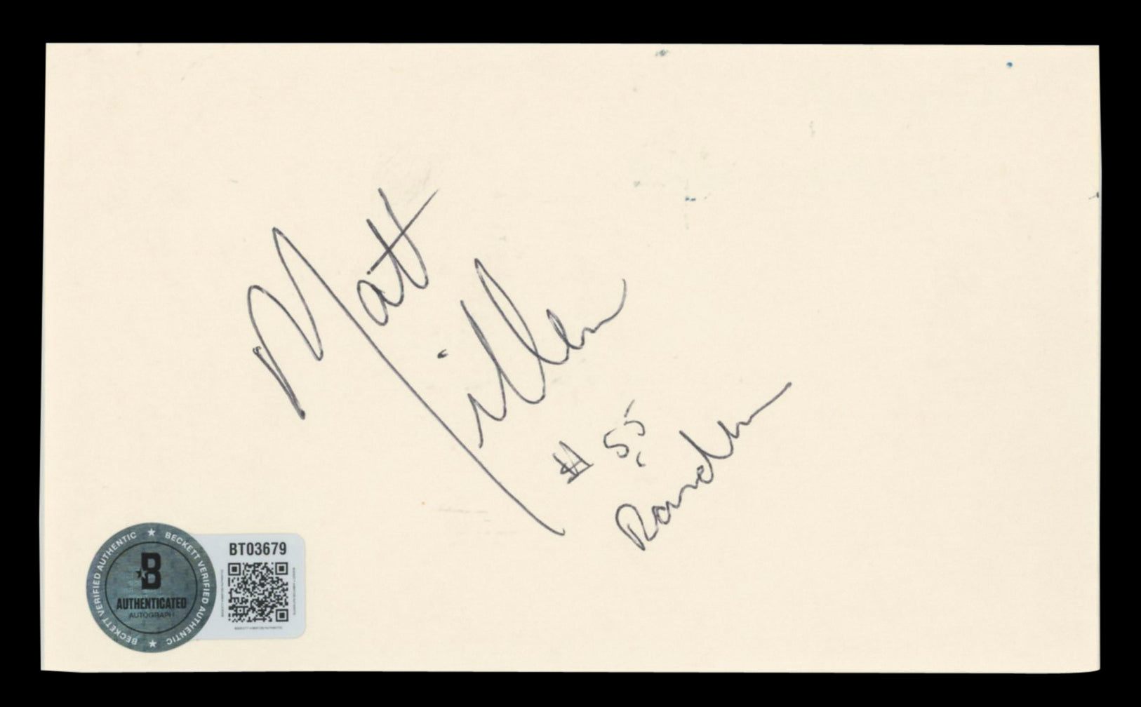 Matt Millen "Raiders, #55" Authentic Signed 3x5 Index Card BAS #BT03679