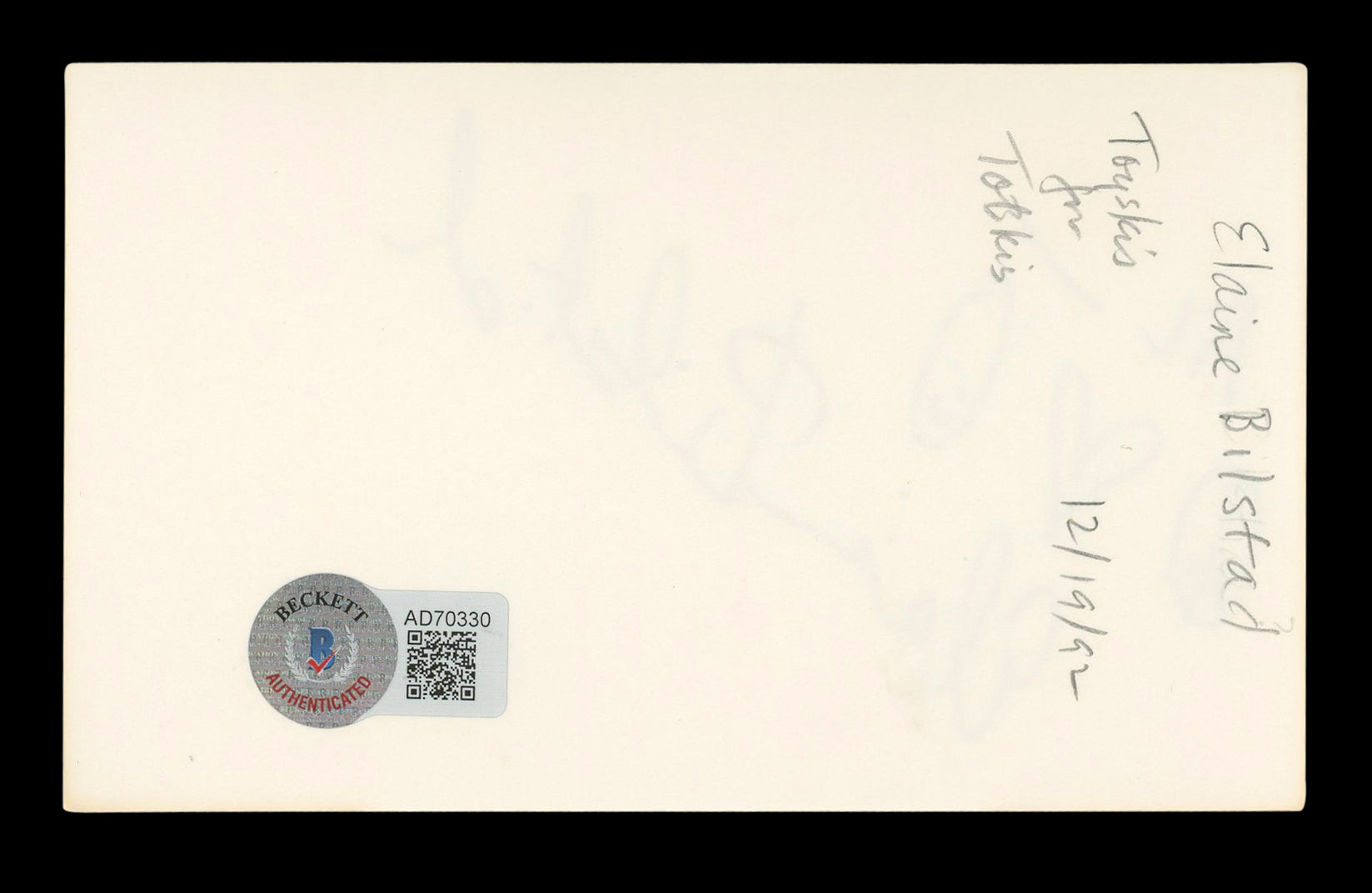Elaine Bilstad The Vampire "Al-" Signed 3x5 Index Card Autographed BAS #AD70330