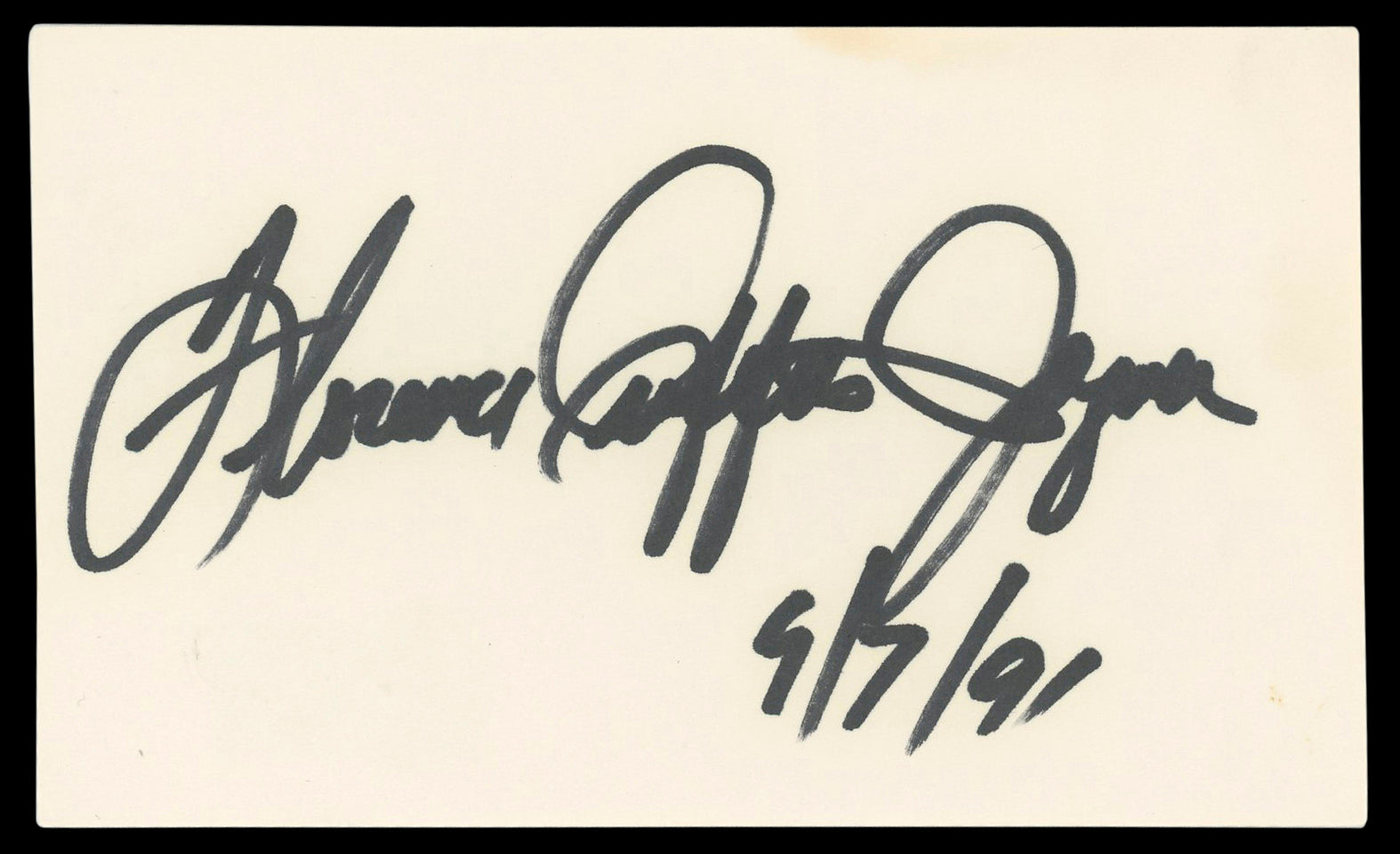 Florence Griffith Joyner "9/7/91" Authentic Signed 3x5 Index Card BAS #BM56978