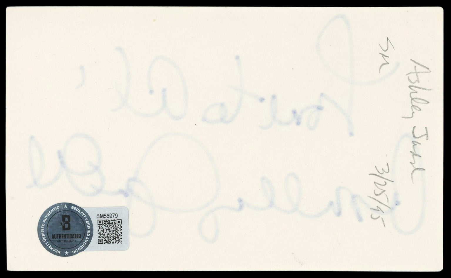 Ashley Judd Heat "Love to all" Authentic Signed 3x5 Index Card BAS #BM56979