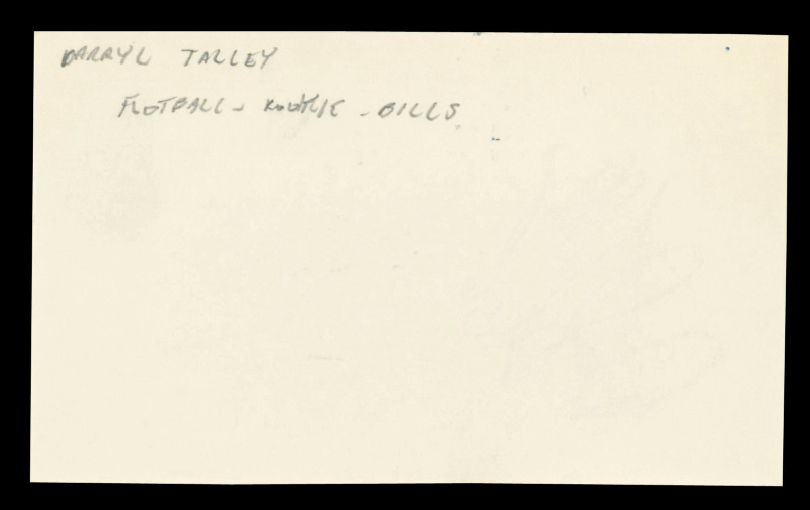 Bills Darryl Talley "#56" Authentic Signed 3x5 Index Card BAS #BT03571