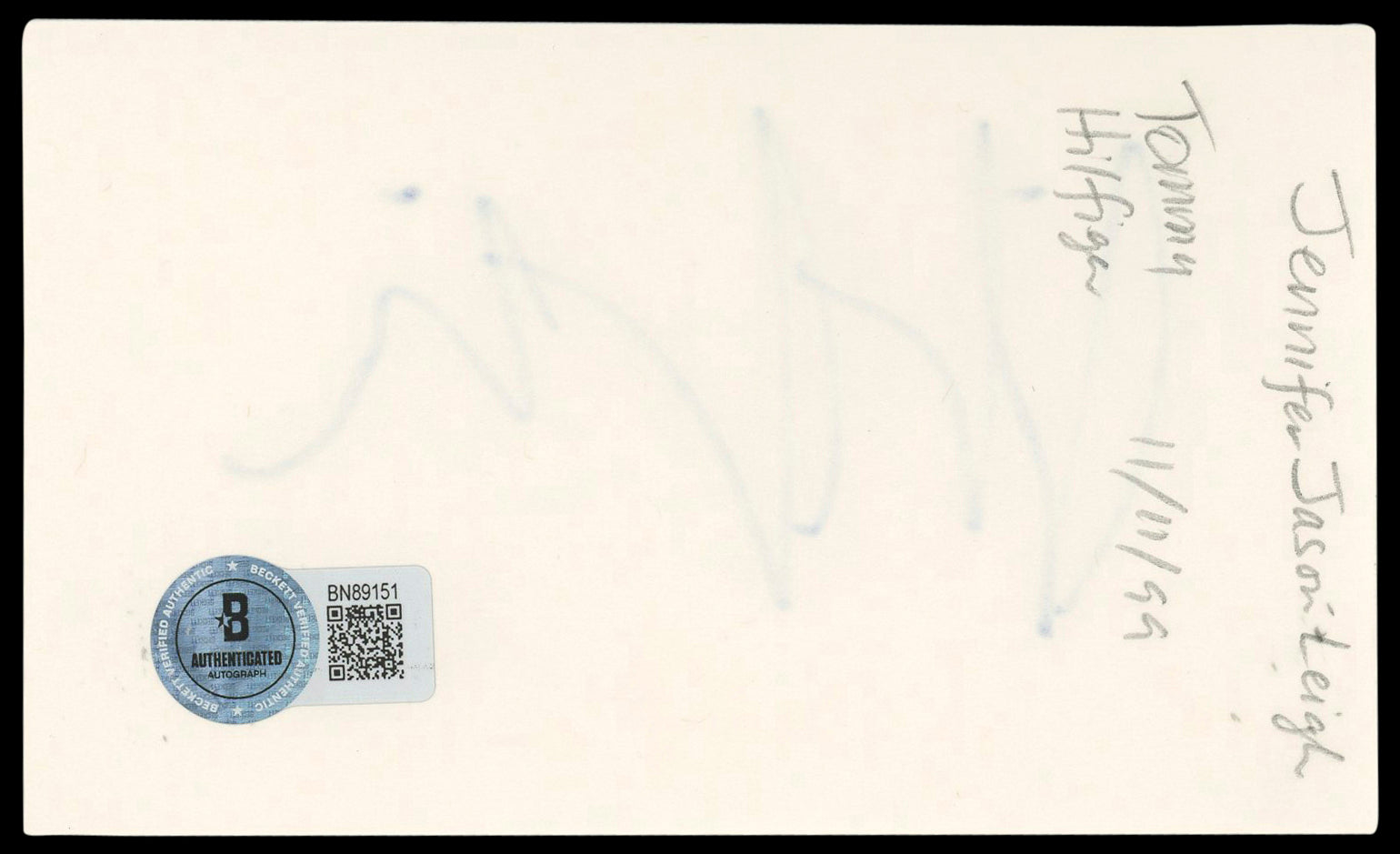 Jennifer Jason Leigh The Hateful Eight Signed 3x5 Index Card BAS #BN89151