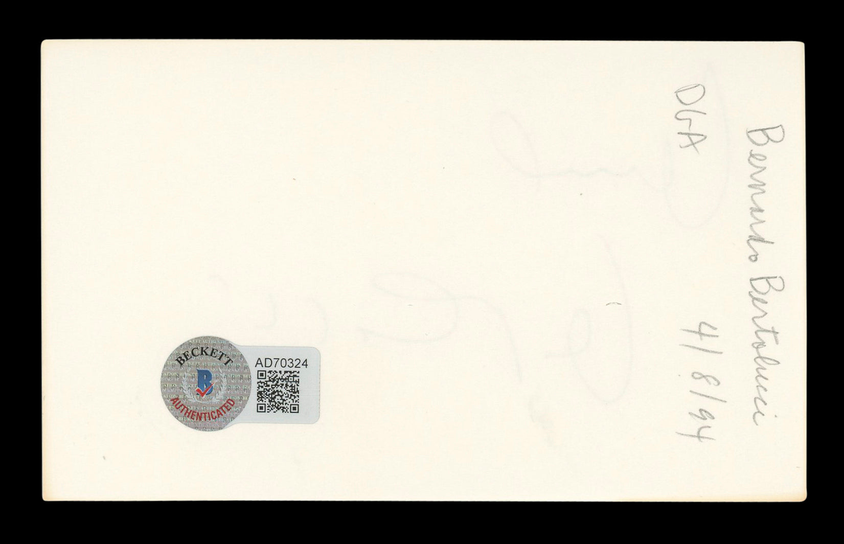 Bernardo Bertolucci The Last Emperor Signed 3x5 Index Card BAS #AD70324