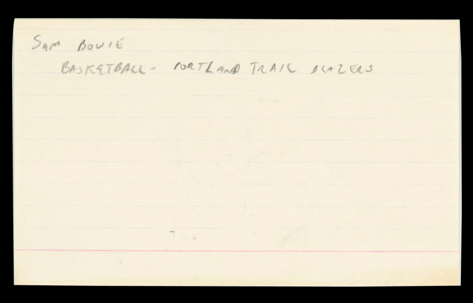Blazers Sam Bowie Authentic Signed 3x5 Index Card Autographed BAS #BT03575
