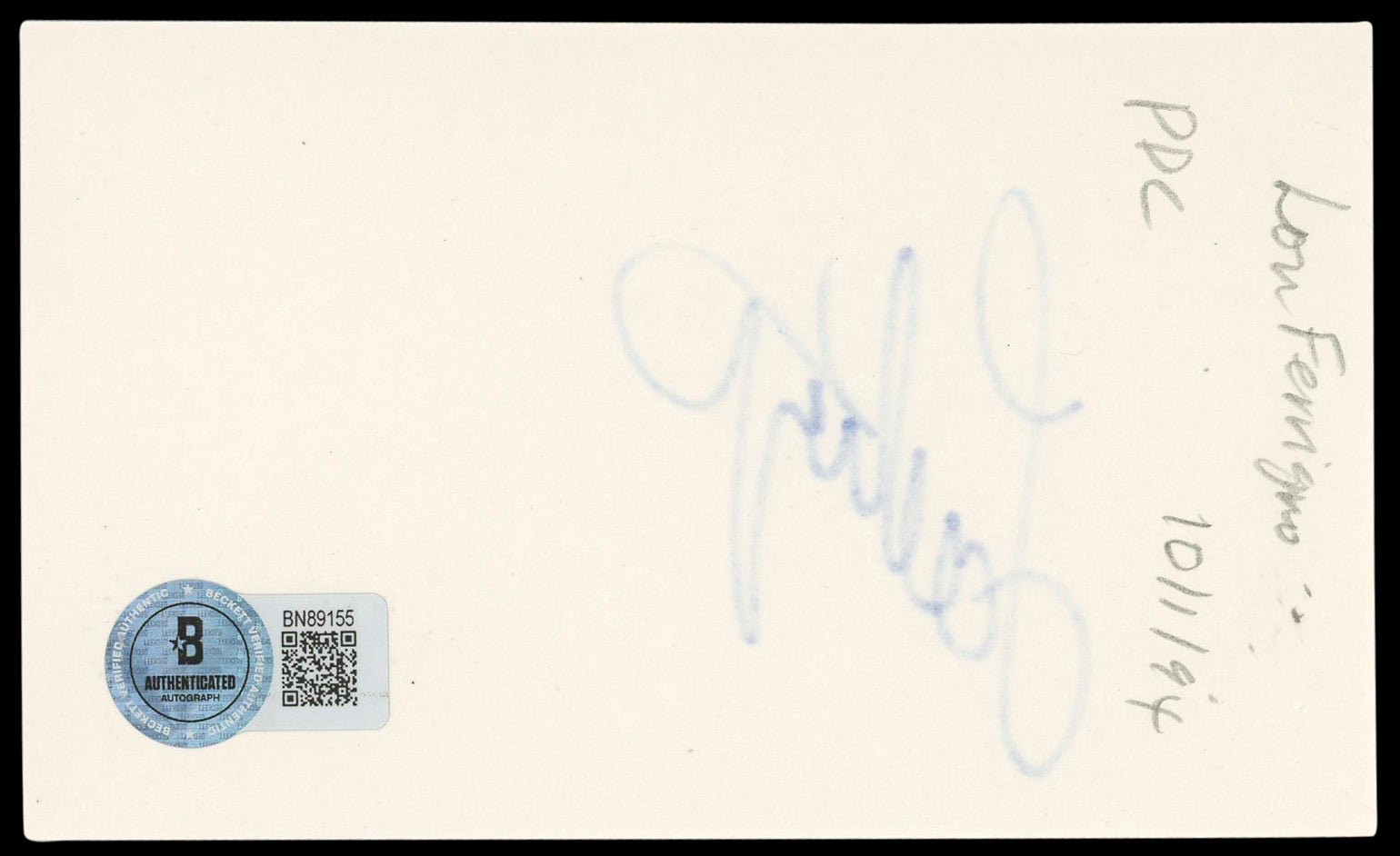 Lou Ferrigno The Incredible Hulk Authentic Signed 3x5 Index Card BAS #BN89155