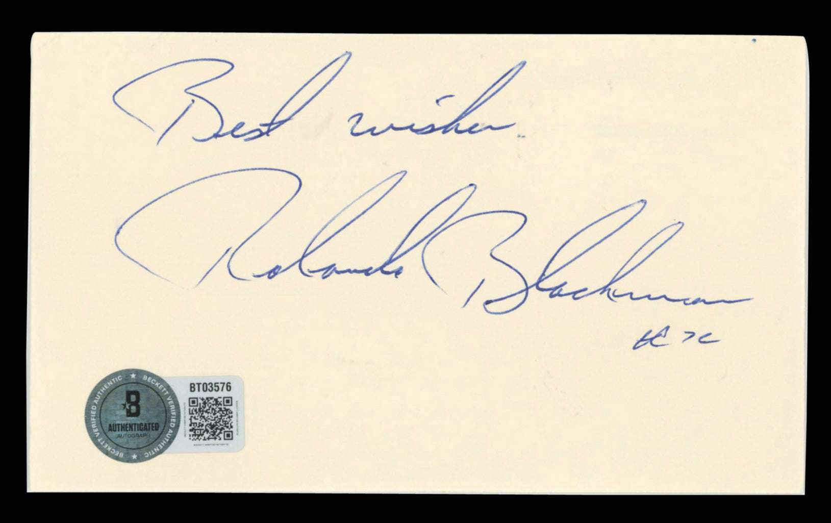 Mavericks Rolando Blackman "Best Wishes" Signed 3x5 Index Card BAS #BT03576