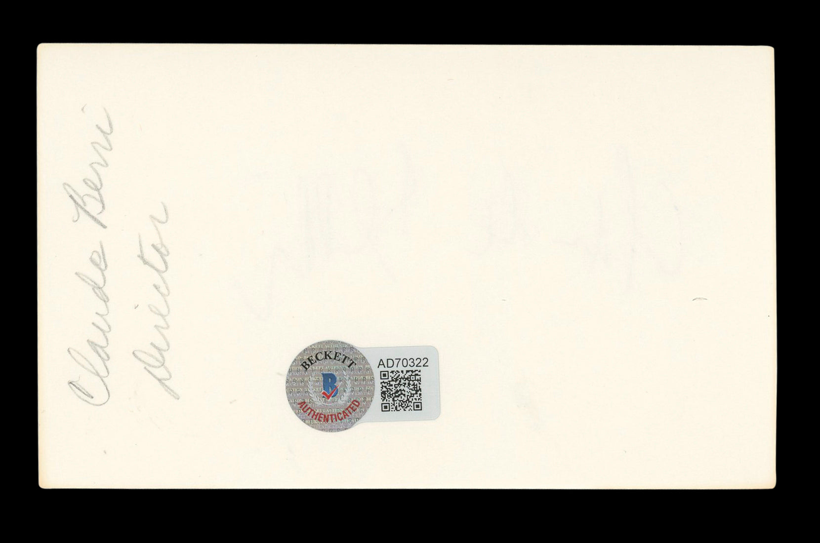 Claude Berri Jean de Florette Signed 3x5 Index Card Autographed BAS #AD70322