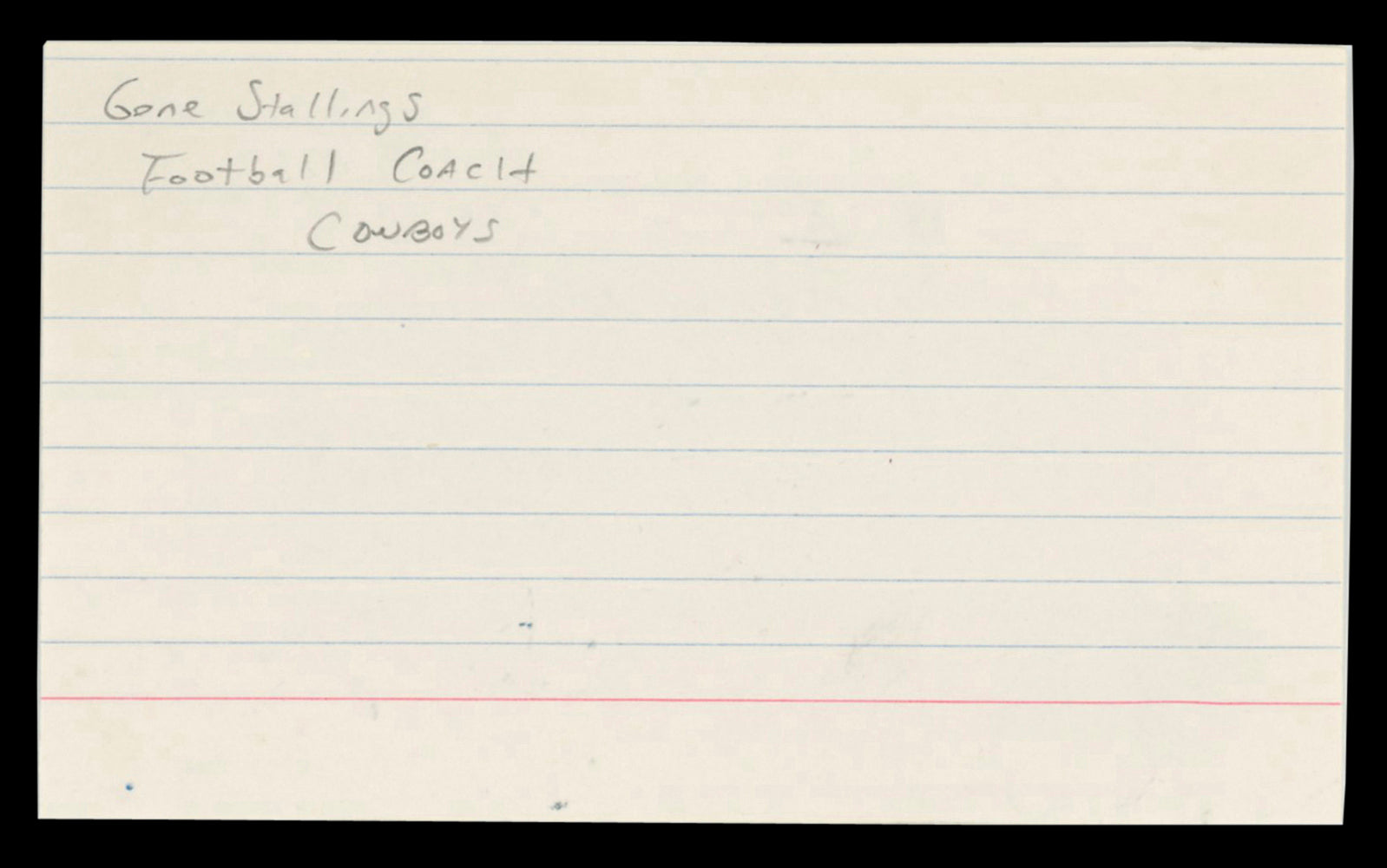 Cowboys Gene Stallings Authentic Signed 3x5 Index Card Autographed BAS #BT03577