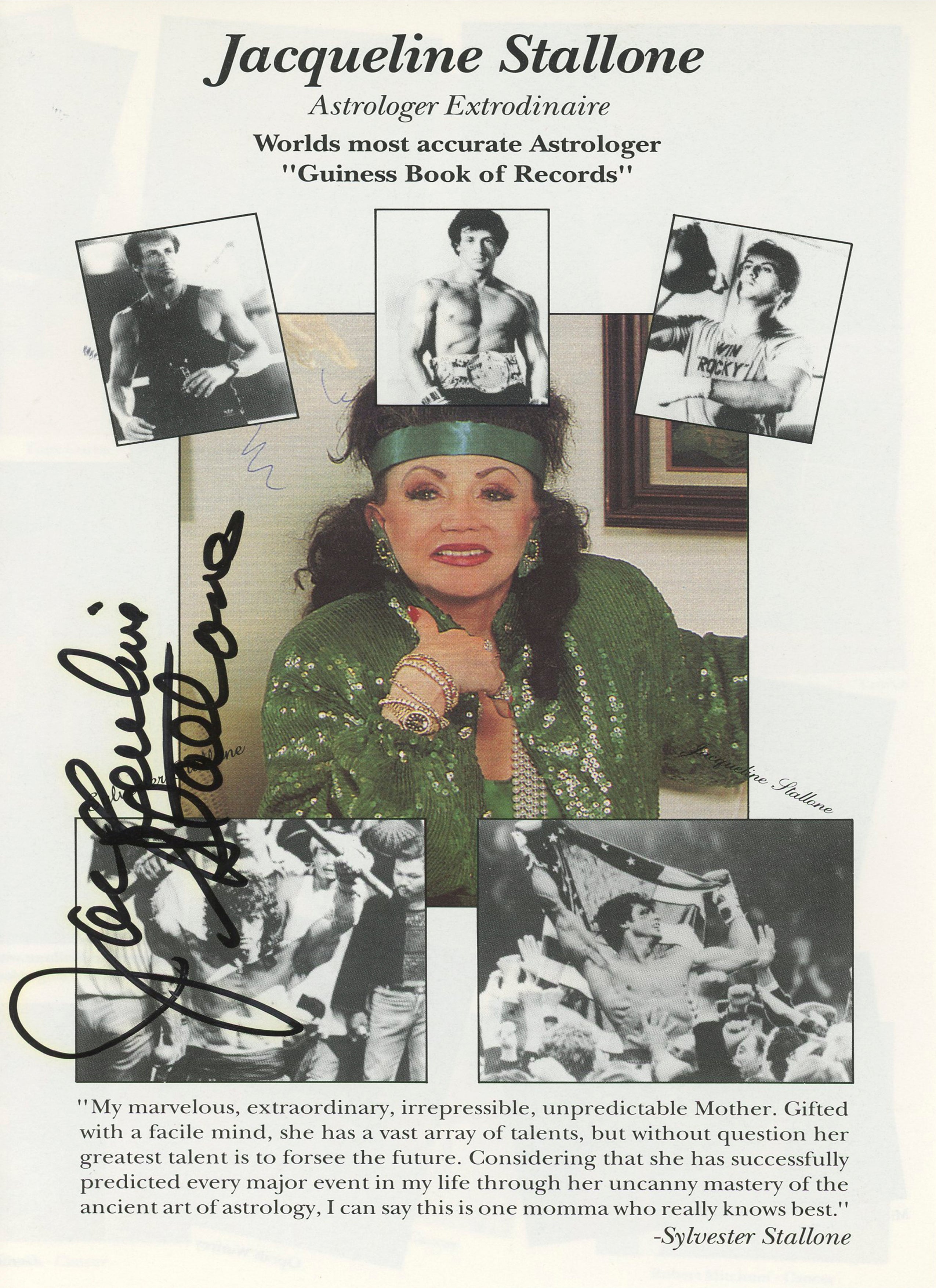 Jacqueline Stallone Astrologer Signed 5.5x8.5 Magazine Page BAS #BK43278