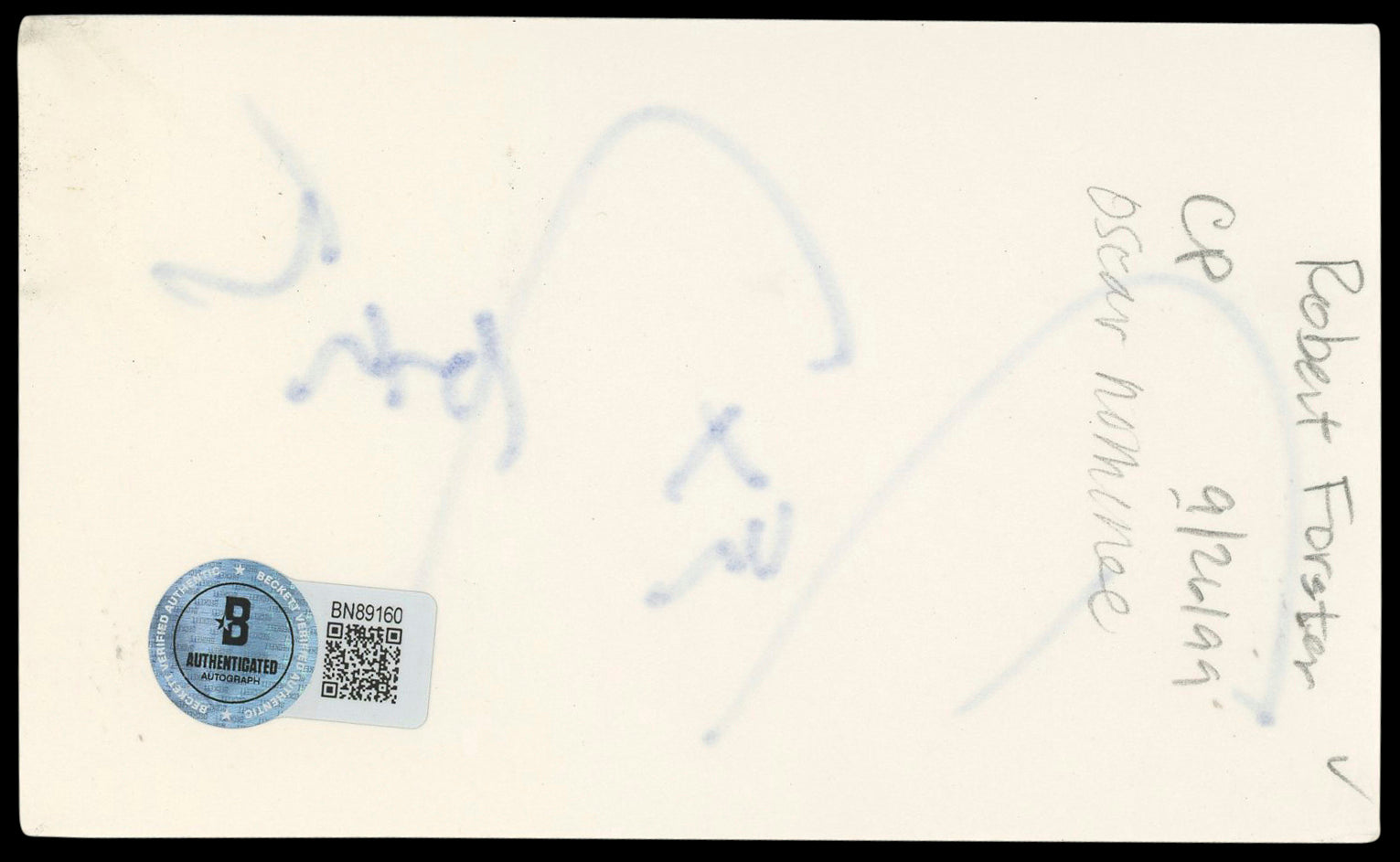 Robert Forster Jackie Brown Authentic Signed 3x5 Index Card BAS #BN89160