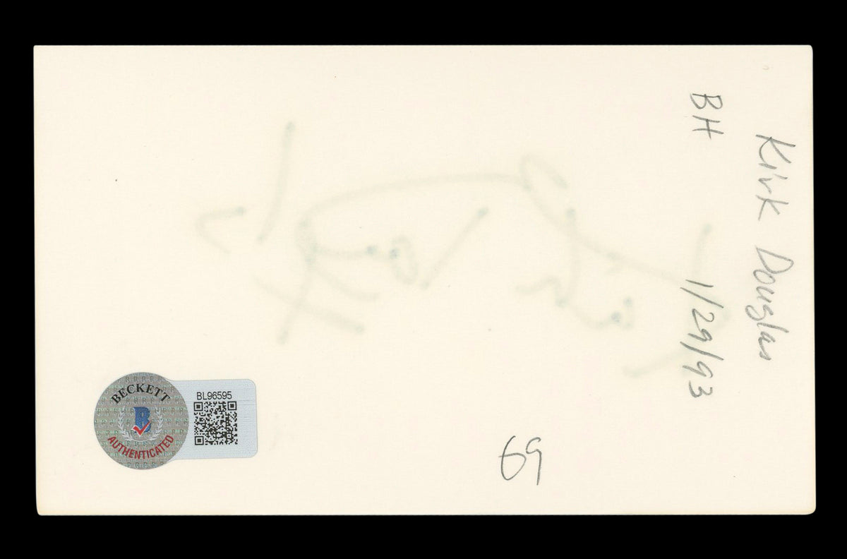 Kirk Douglas Spartacus Authentic Signed 3x5 Index Card Autographed BAS #BL96595