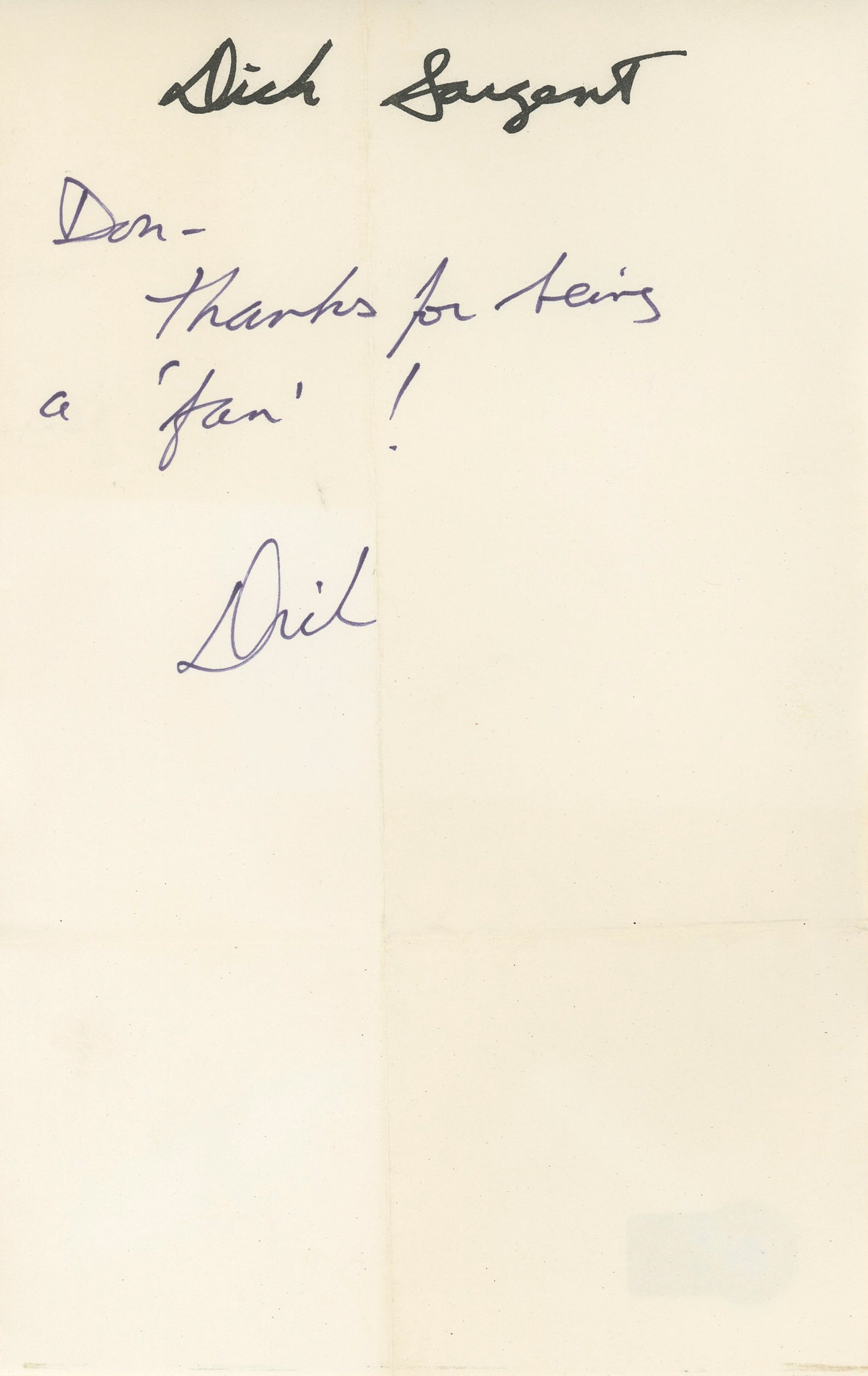 Dick Sargent Bewitched Authentic Signed 5.5x8.5 Handwritten Letter BAS #BK43272