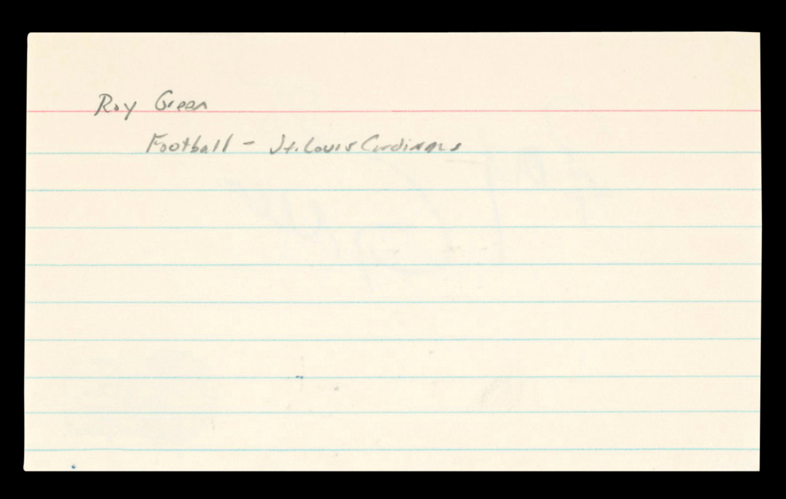 Cardinals Roy Green "25" Authentic Signed 3x5 Index Card Autographed BAS #BT03585