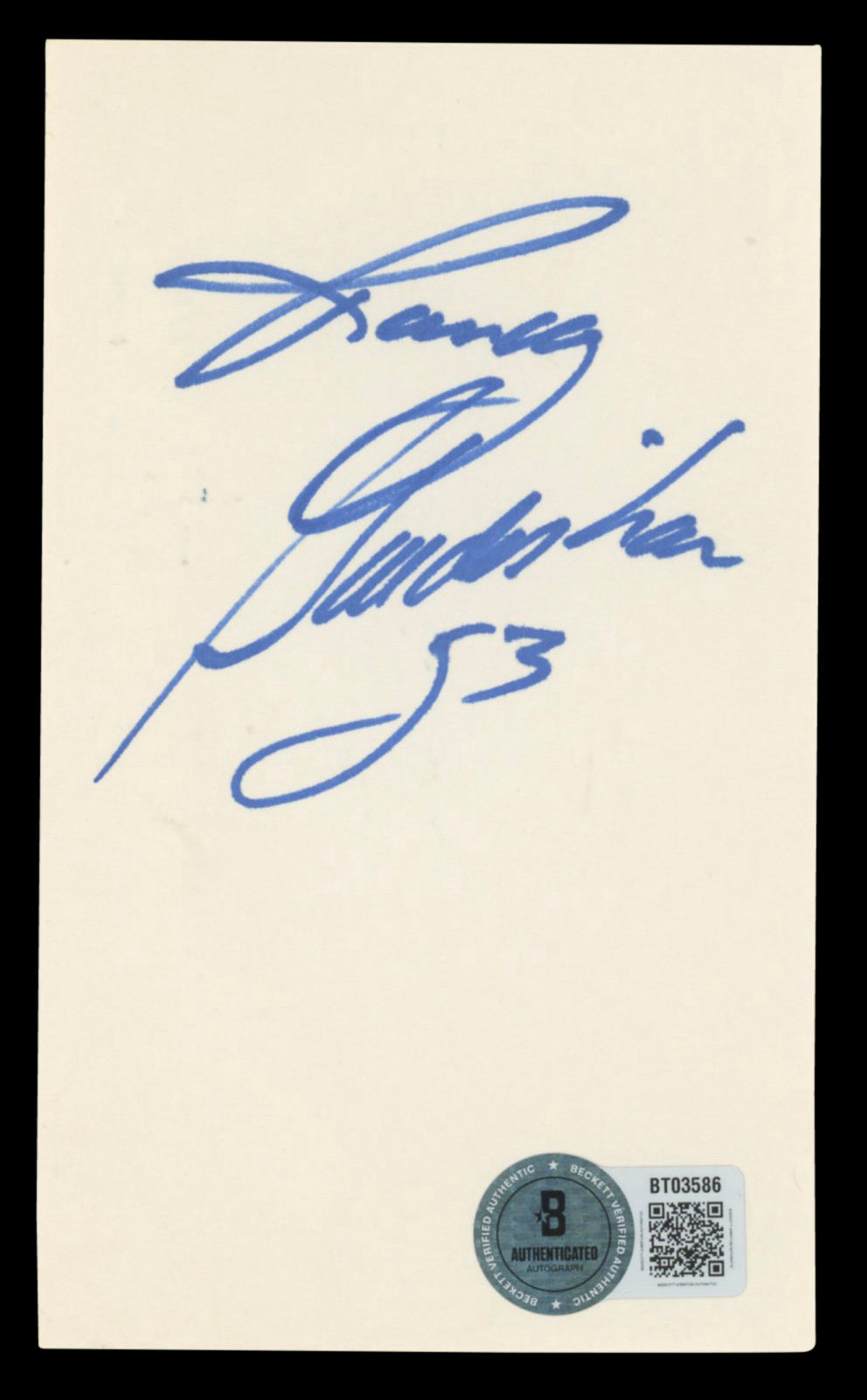 Broncos Randy Gradishar Authentic Signed 3x5 Index Card Autographed BAS #BT03586