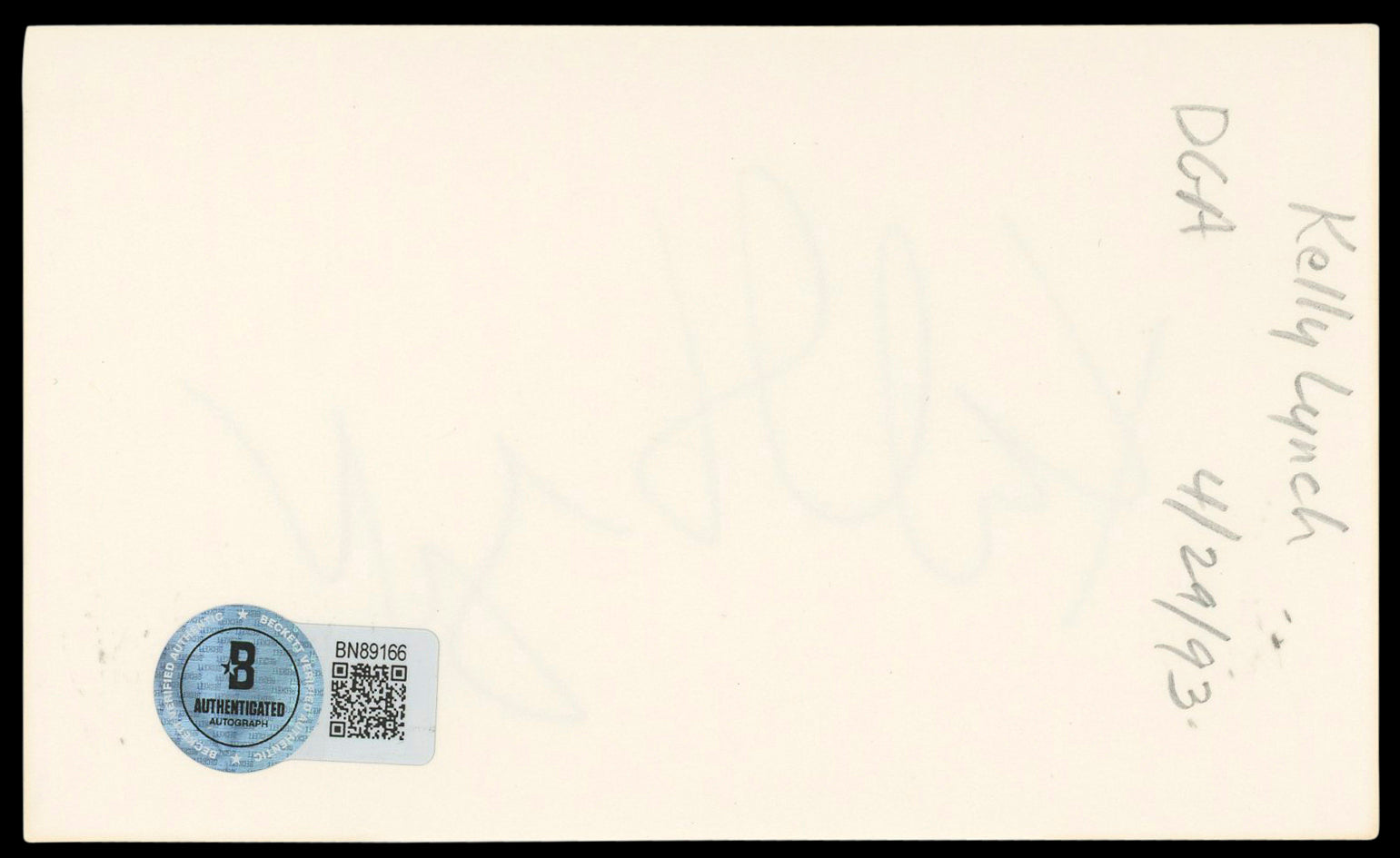 Kelly Lynch Road House Authentic Signed 3x5 Index Card Autographed BAS #BN89166