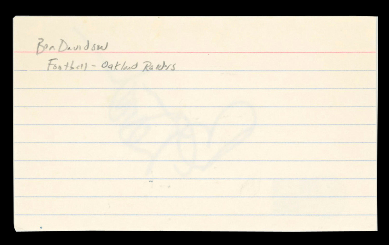 Raiders Ben Davidson Authentic Signed 3x5 Index Card Autographed BAS #BT03588