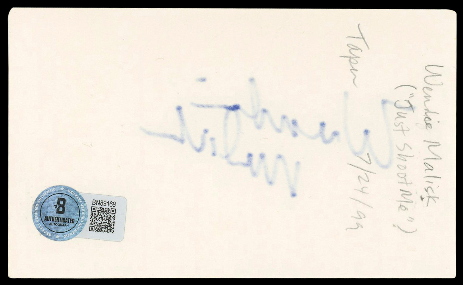 Wendie Malick Waiting... Authentic Signed 3x5 Index Card BAS #BN89169
