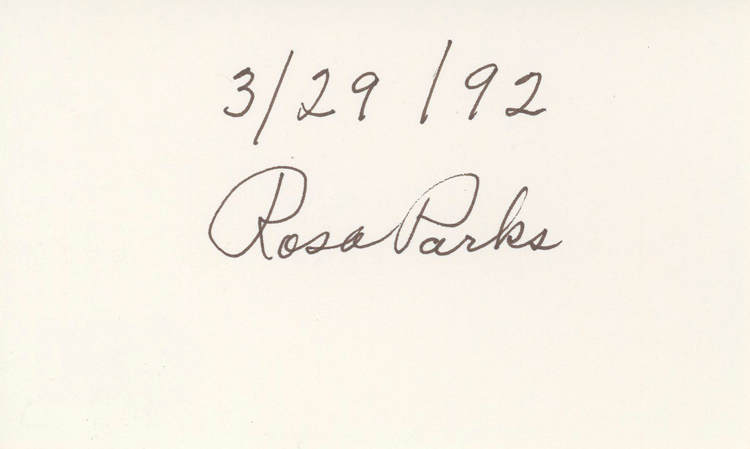 Rosa Parks "3/29/92" Authentic Signed 3x5 Index Card Autographed BAS #BK43263