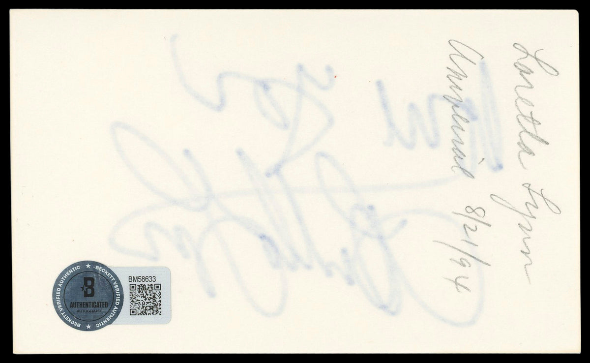 Loretta Lynn Coal Miner's Daughter "Love You" Signed 3x5 Index Card BAS #BM58633