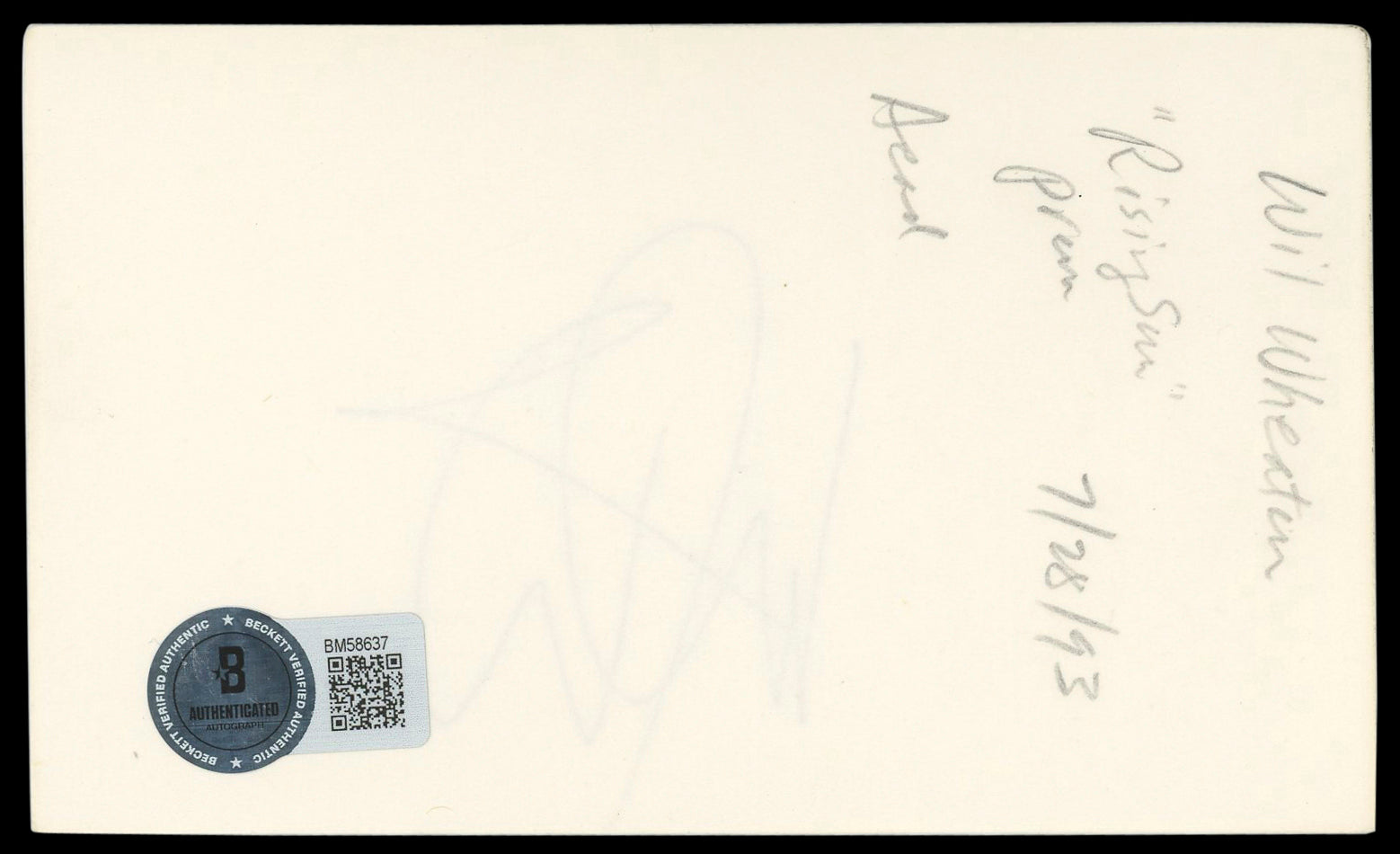 Will Wheaton Stand By Me Authentic Signed 3x5 Index Card BAS #BM58637