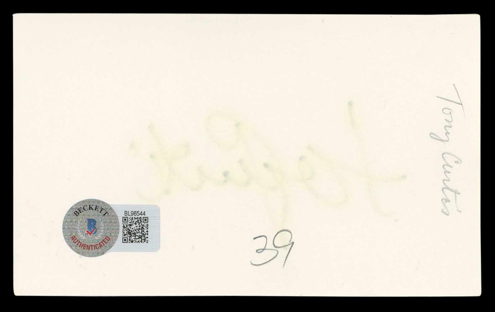 Tony Curtis Some Like It Hot Authentic Signed 3x5 Index Card BAS #BL98544
