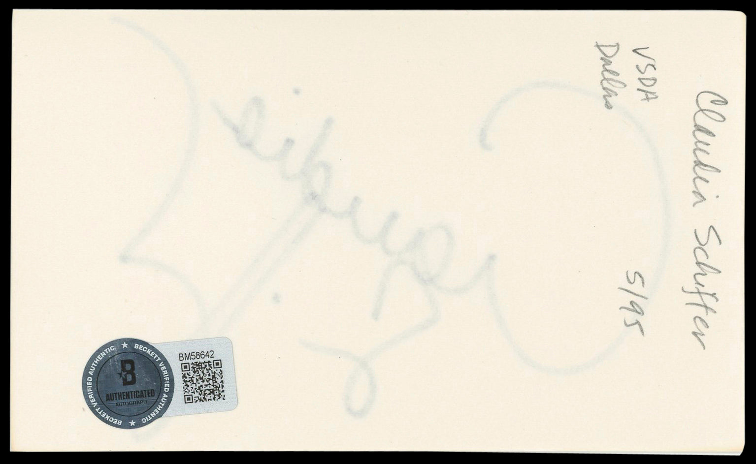 Claudia Schiffer Zoolander Authentic Signed 3x5 Index Card BAS #BM58642