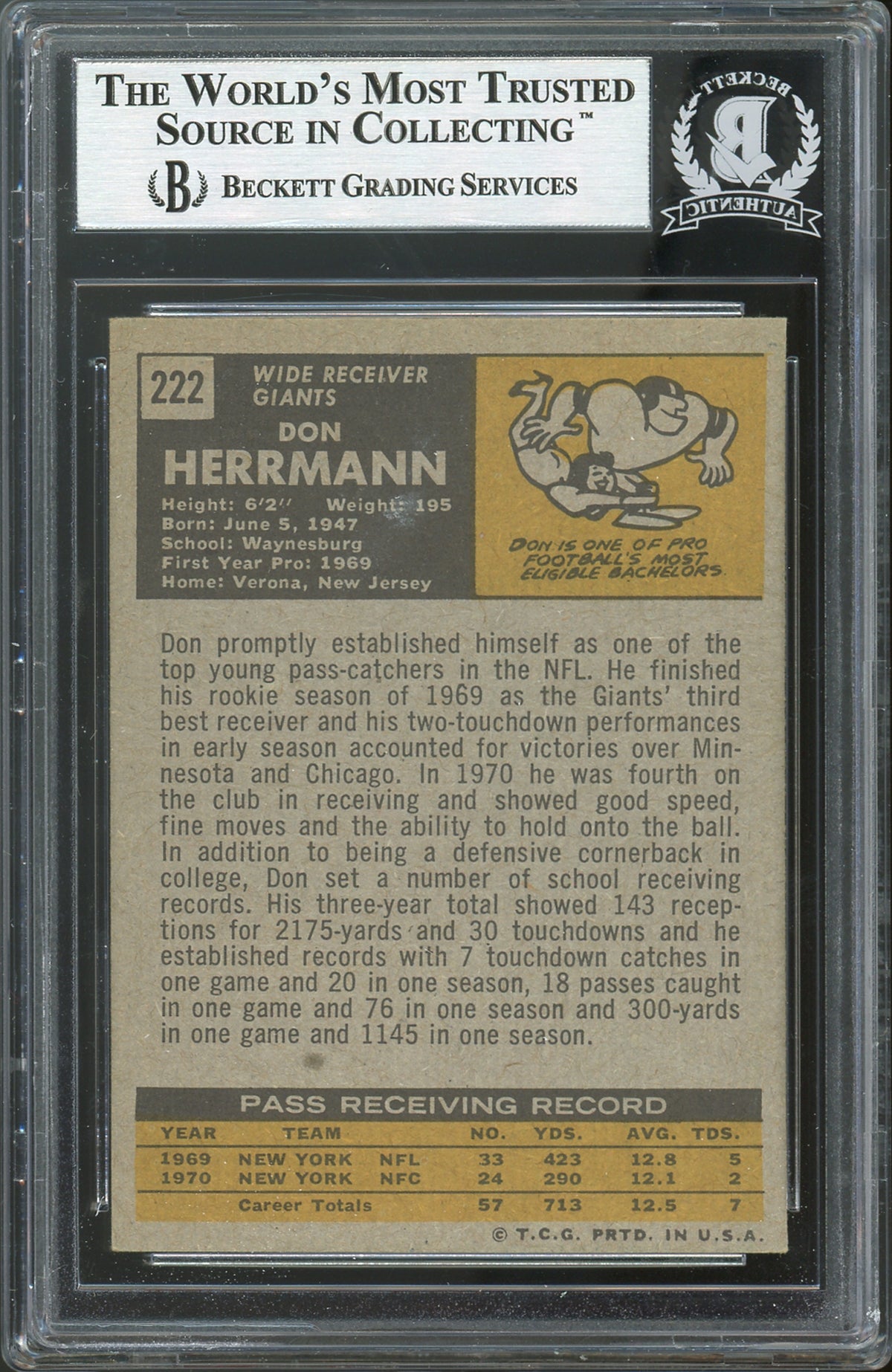 Giants Don Herrmann Authentic Signed 1971 Topps #222 Card BAS Slabbed