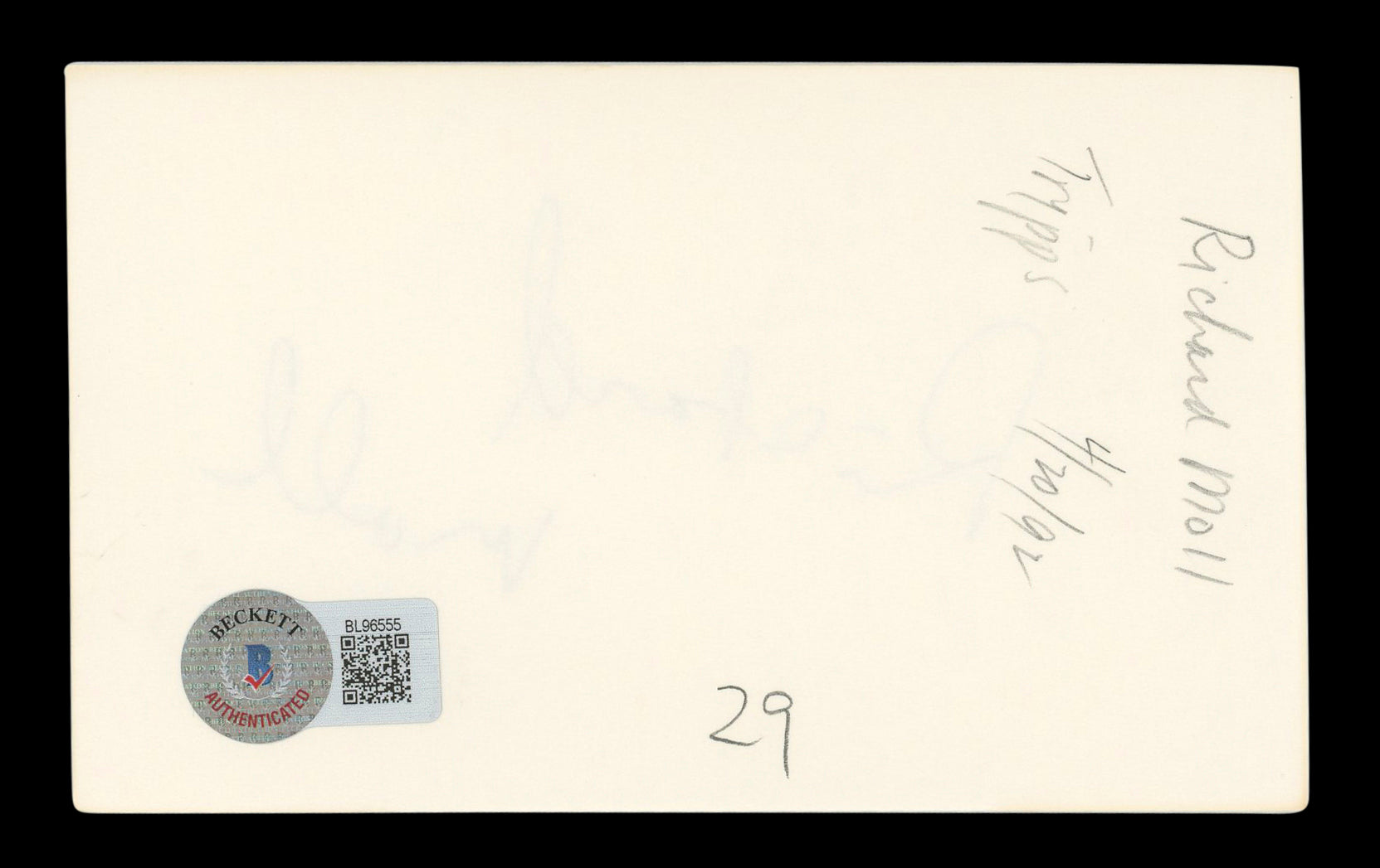 Richard Moll Night Court Authentic Signed 3x5 Index Card BAS #BL96555