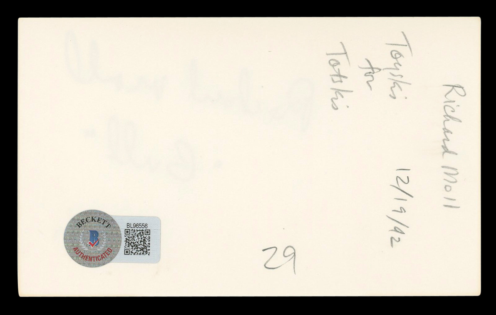 Richard Moll Night Court "Bull" Authentic Signed 3x5 Index Card BAS #BL96556