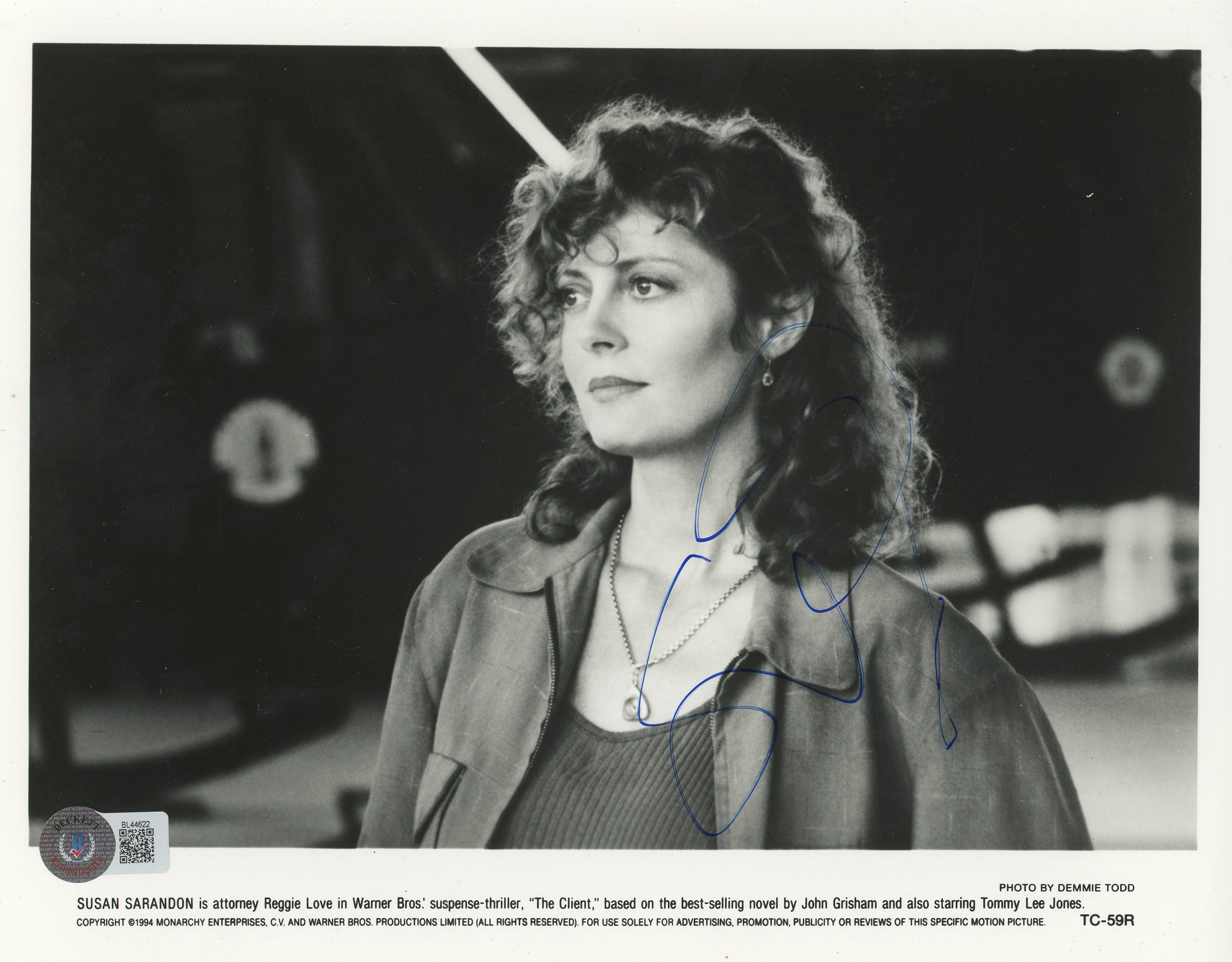 Susan Sarandon The Client Authentic Signed 8x10 Black & White Photo BAS #BL44622