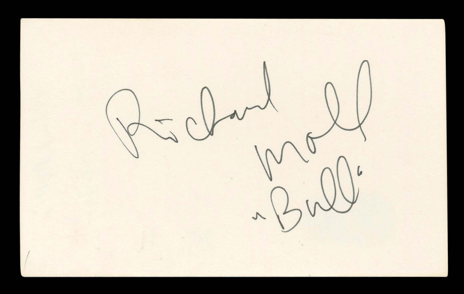 Richard Moll Night Court "Bull" Authentic Signed 3x5 Index Card BAS #BL96557