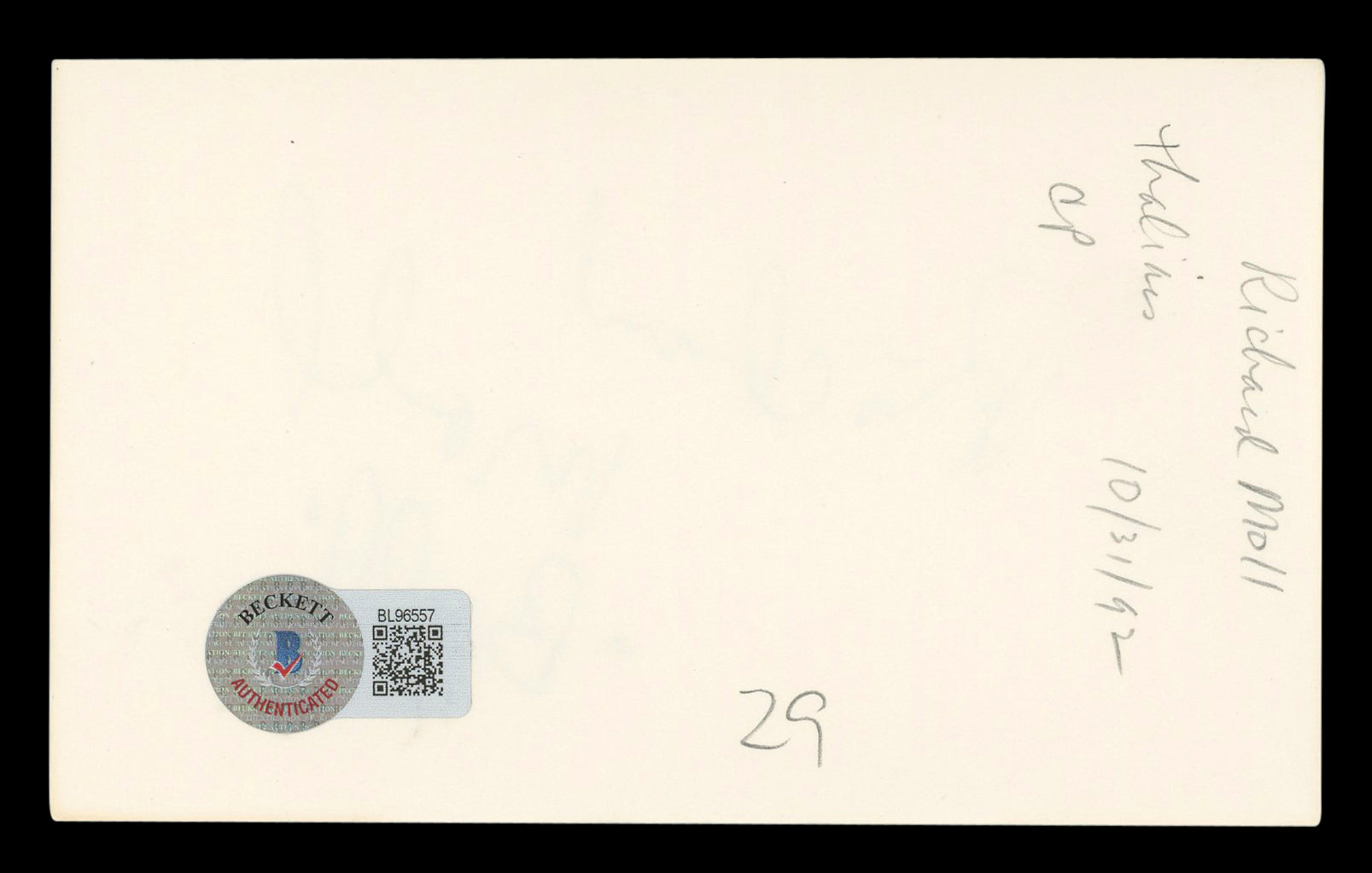 Richard Moll Night Court "Bull" Authentic Signed 3x5 Index Card BAS #BL96557