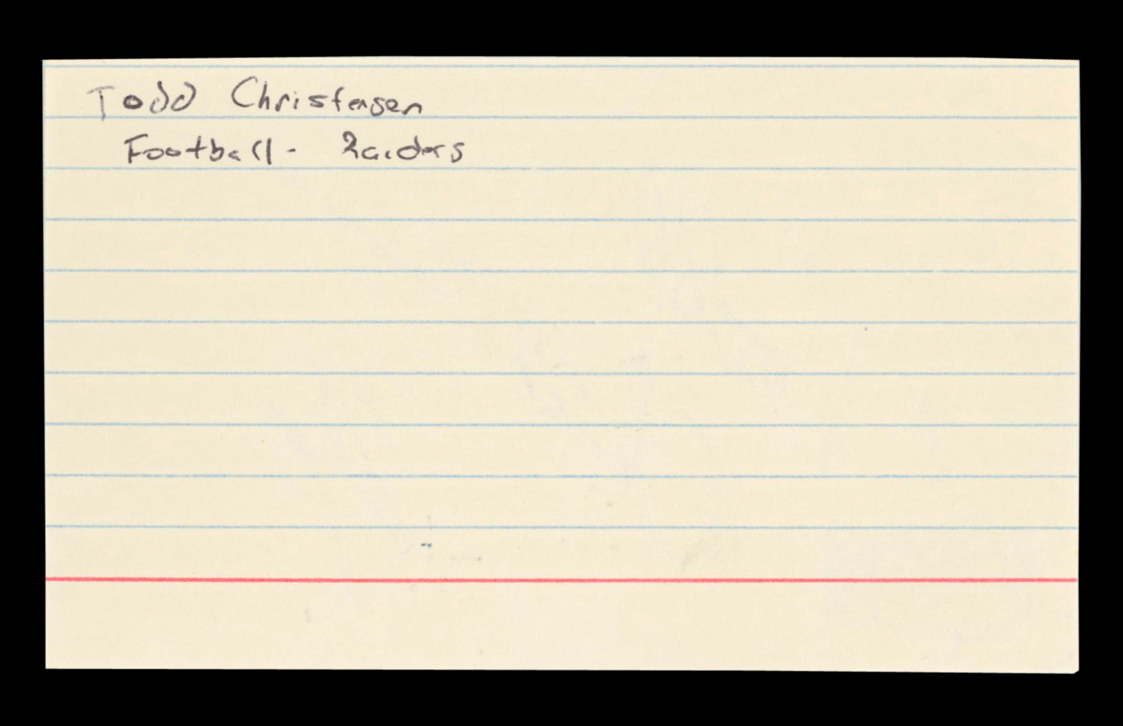 Raiders Todd Christensen "46" Authentic Signed 3x5 Index Card BAS #BT03613