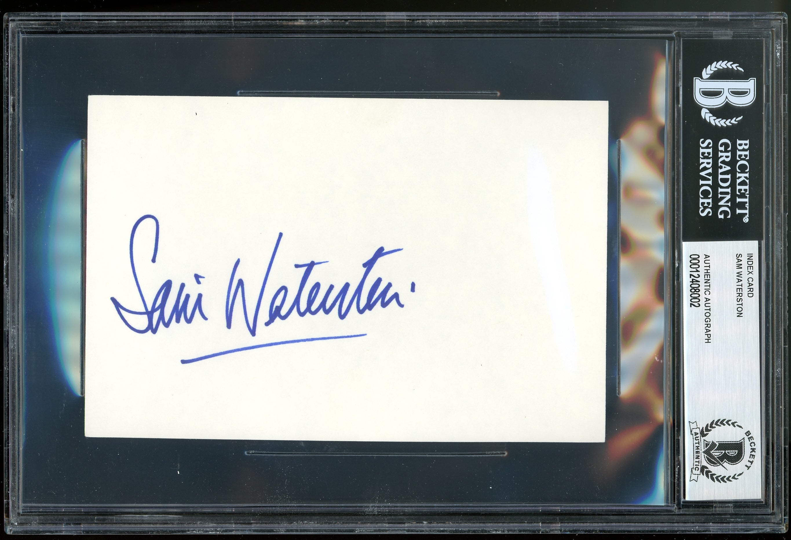 Sam Waterston Law & Order Authentic Signed 4x6 Index Card Autographed BAS Slab