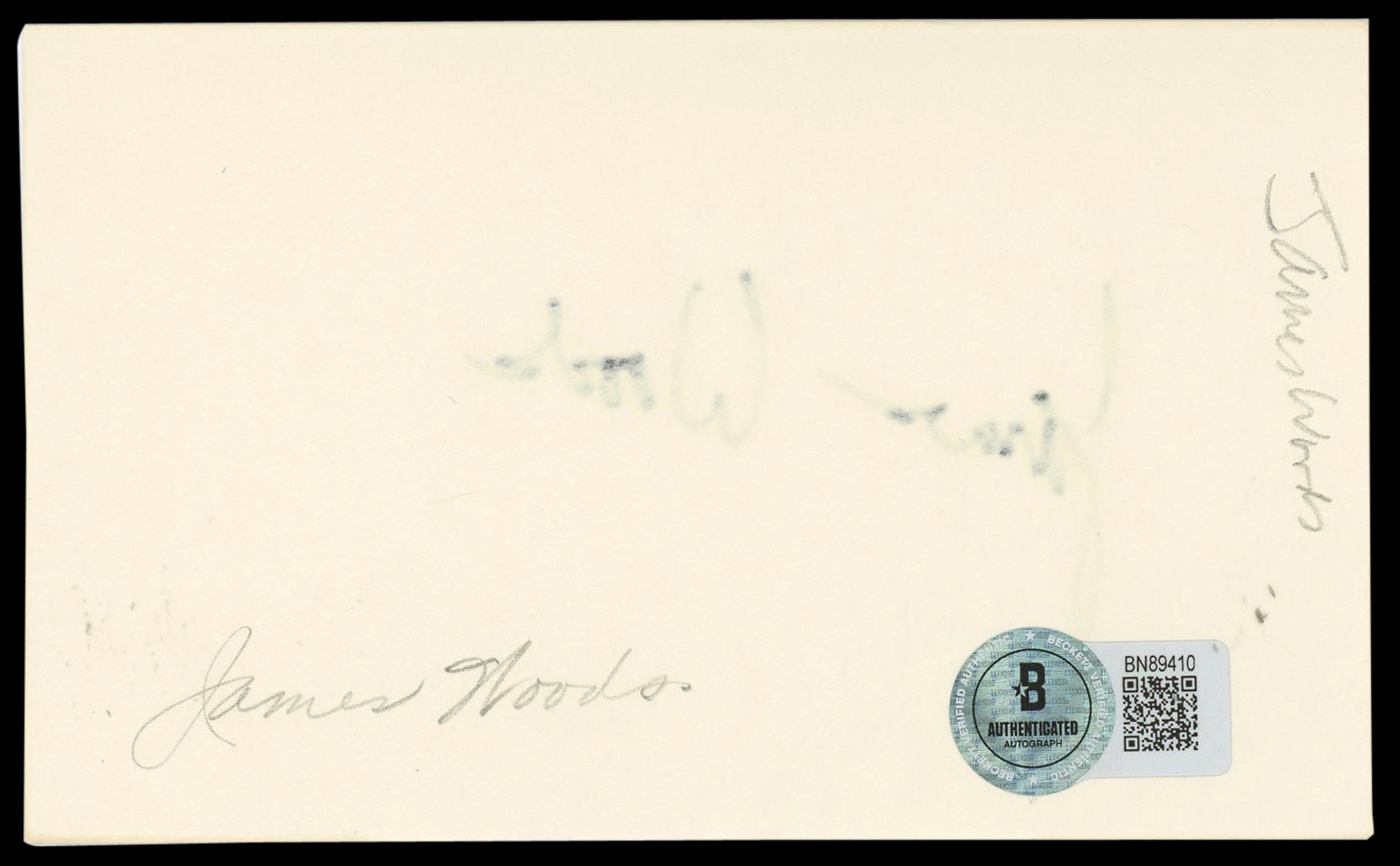 James Woods John  Carpenters' Vampires Signed 3x5 Index Card BAS #BN89410