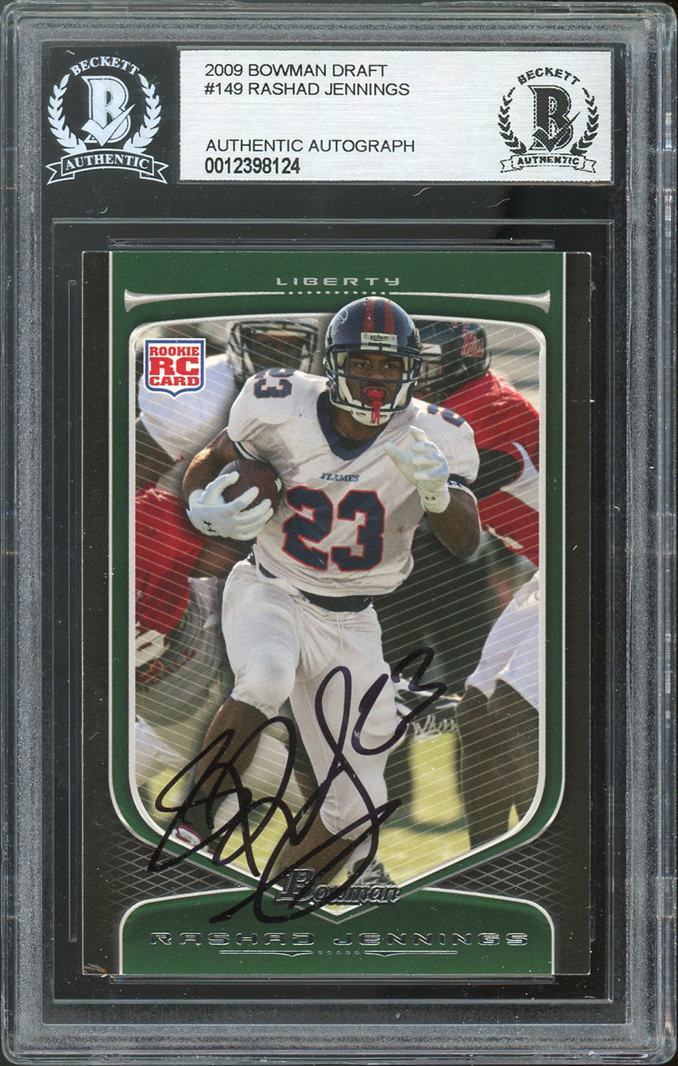 Giants Rashad Jennings Authentic Signed 2009 Bowman Draft #149 Card BAS Slabbed