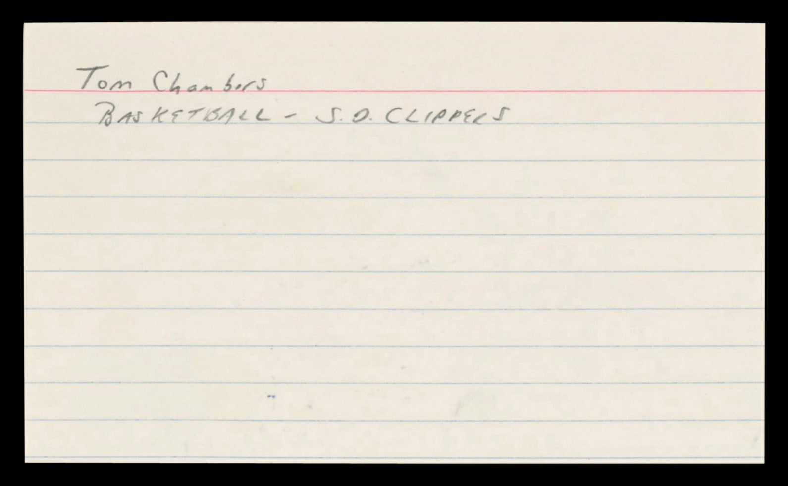 Clippers Tom Chambers Authentic Signed 3x5 Index Card Autographed BAS #BT03616
