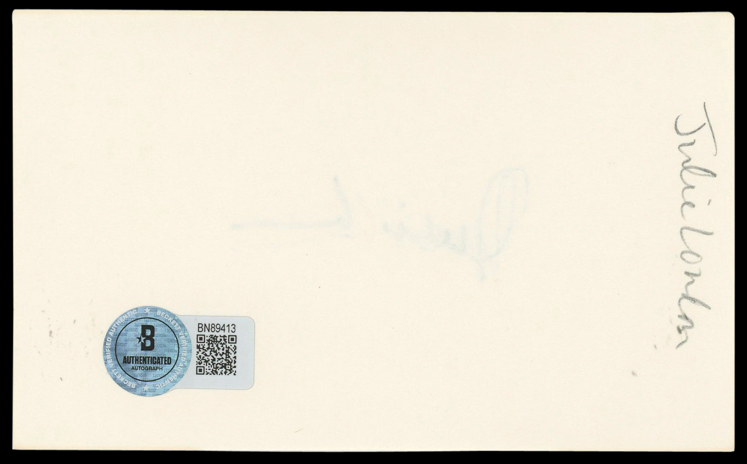 Julie London Emergency! Authentic Signed 3x5 Index Card Autographed BAS #BN89413