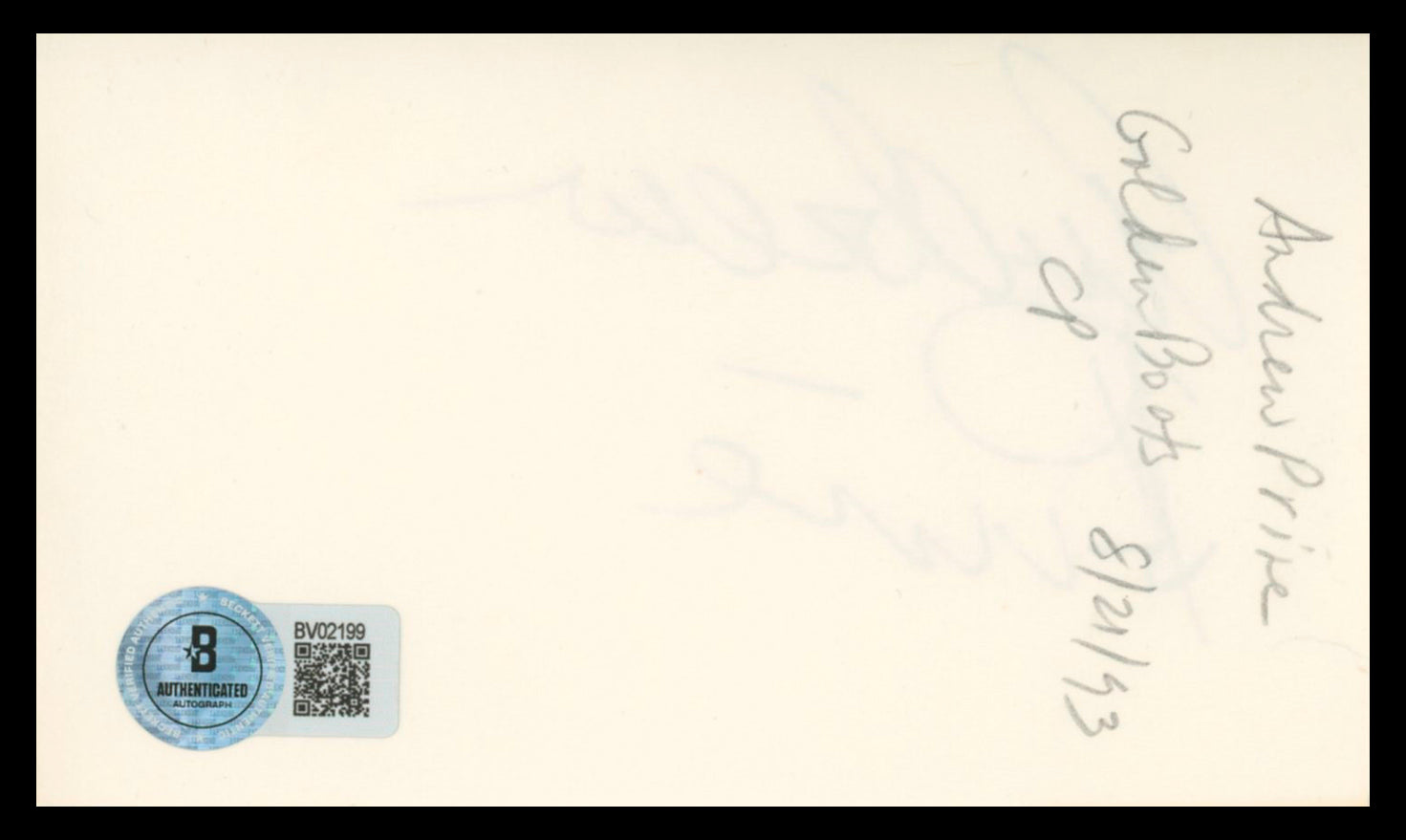 Andrew Prine Weird Science Authentic Signed 3x5 Index Card BAS #BV02199